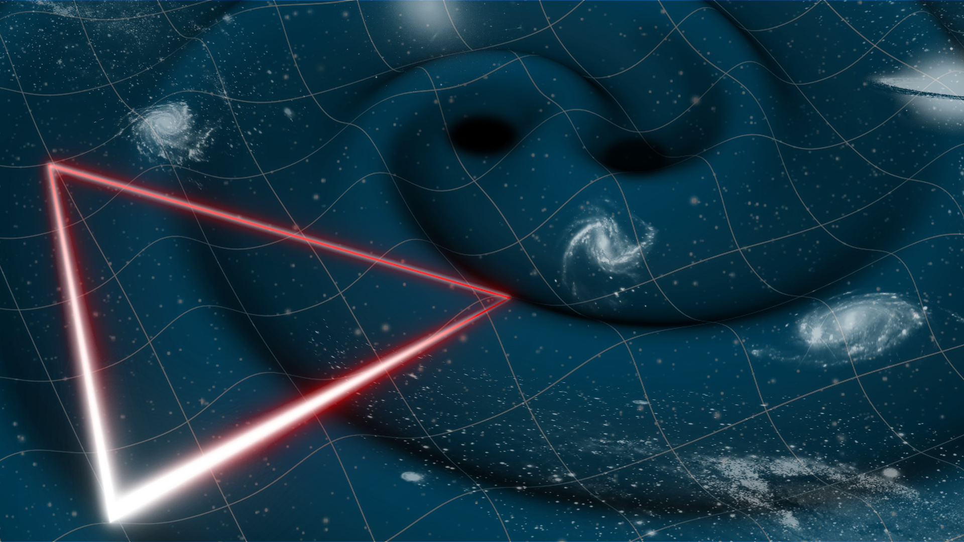 Artistic visualisation of the LISA mission detecting gravitational waves